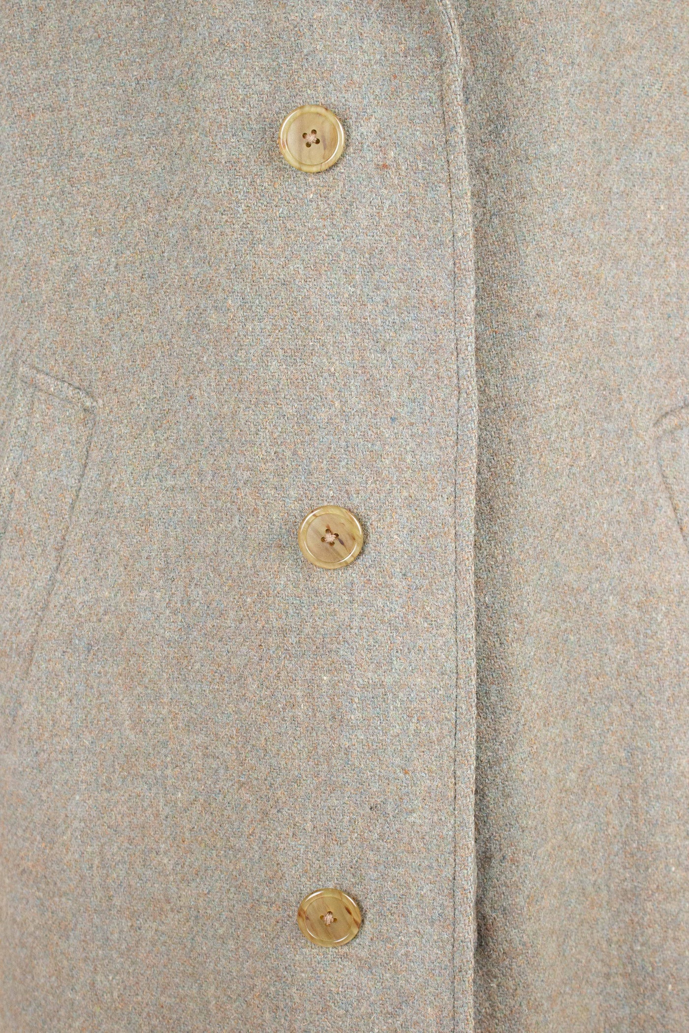 BRITISH 1940S/1950S GREEN-GREY HARRIS TWEED OVERCOAT BY TRENT. SIZE CA EU 46