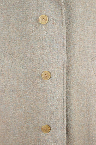 BRITISH 1940S/1950S GREEN-GREY HARRIS TWEED OVERCOAT BY TRENT. SIZE CA EU 46