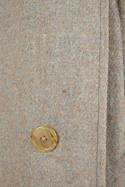BRITISH 1940S/1950S GREEN-GREY HARRIS TWEED OVERCOAT BY TRENT. SIZE CA EU 46