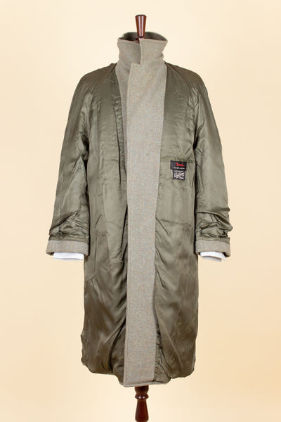 BRITISH 1940S/1950S GREEN-GREY HARRIS TWEED OVERCOAT BY TRENT. SIZE CA EU 46