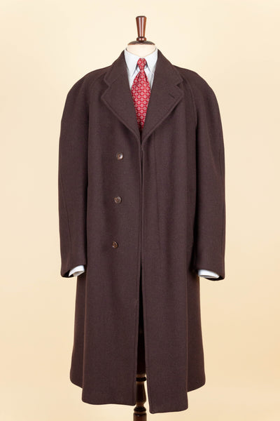 SWEDISH 1940S CHOCOLATE BROWN RAGLAN COAT BY KABOM. SIZE CA EU 54