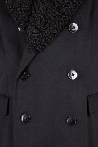 1920S/1930S BLACK DOUBLE BREASTED PERSIAN COLLAR OVERCOAT BY MOLIN & MÖCKLIN. SIZE CA EU 46