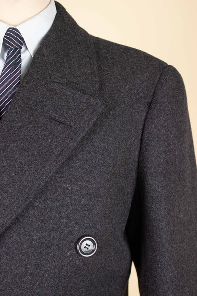 SWEDISH 1940S/1950S DARK GREY DOUBLE BREASTED OVERCOAT BY CARL AXEL. SIZE CA EU 44-46