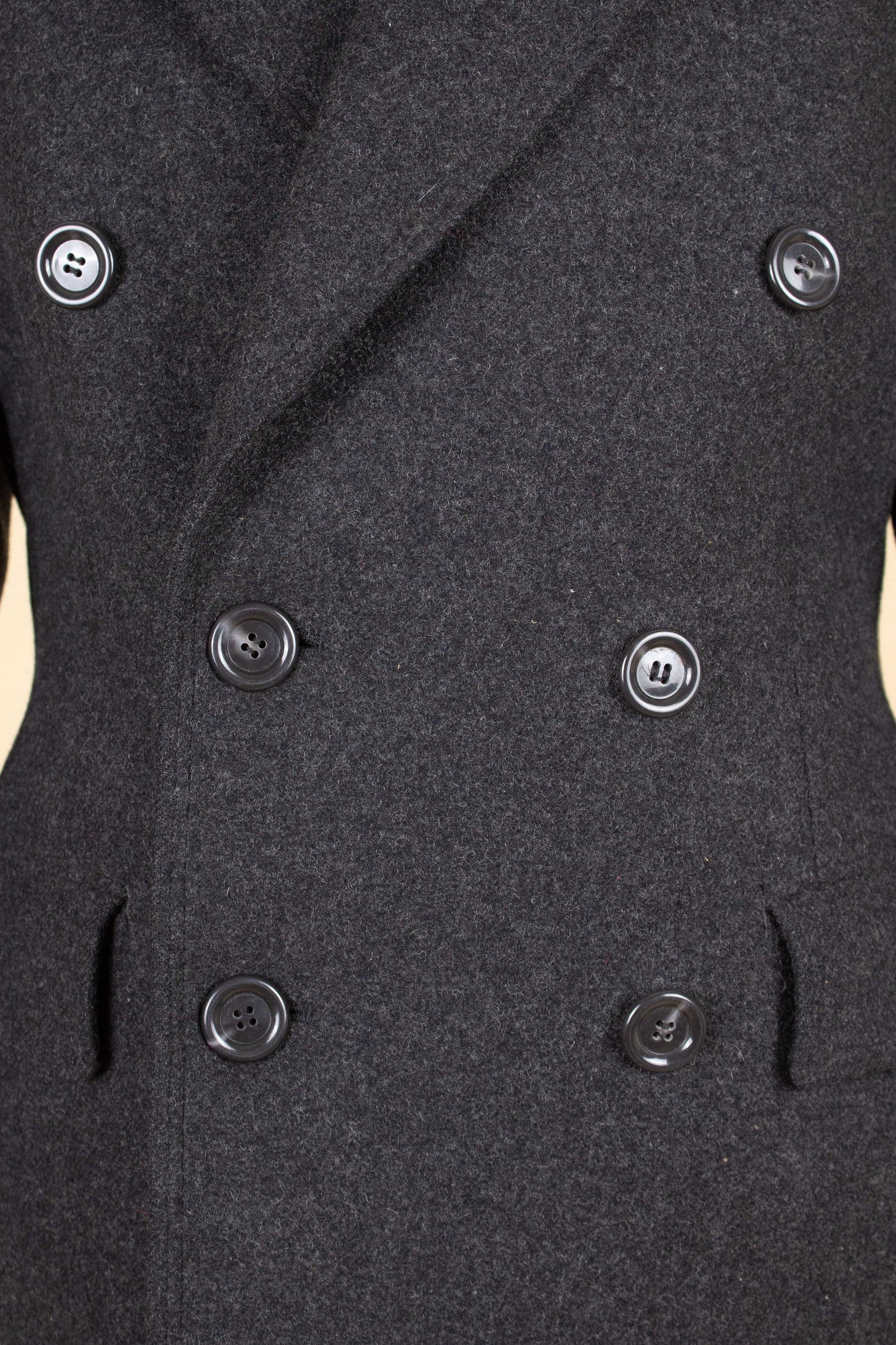 SWEDISH 1940S/1950S DARK GREY DOUBLE BREASTED OVERCOAT BY CARL AXEL. SIZE CA EU 44-46