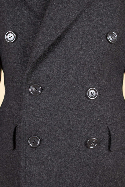 SWEDISH 1940S/1950S DARK GREY DOUBLE BREASTED OVERCOAT BY CARL AXEL. SIZE CA EU 44-46