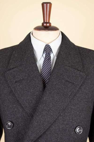 SWEDISH 1940S/1950S DARK GREY DOUBLE BREASTED OVERCOAT BY CARL AXEL. SIZE CA EU 44-46