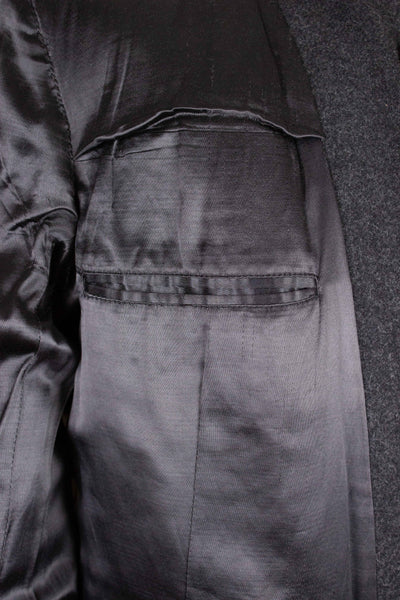 SWEDISH 1940S/1950S DARK GREY DOUBLE BREASTED OVERCOAT BY CARL AXEL. SIZE CA EU 44-46