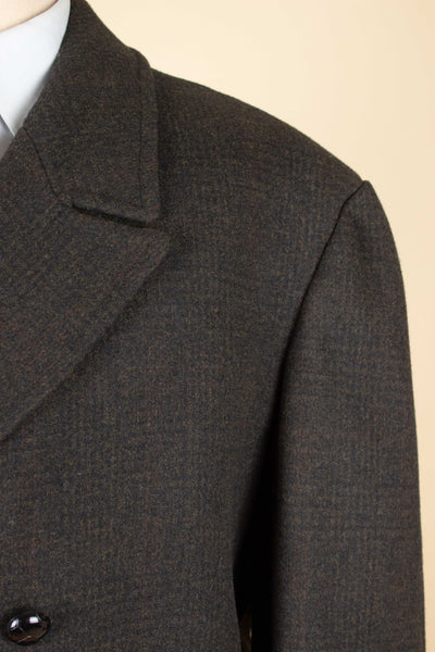 SWEDISH 1950S BROWN CHECKERED DEADSTOCK OVERCOAT BY ALGOTS. SIZE CA EU 56