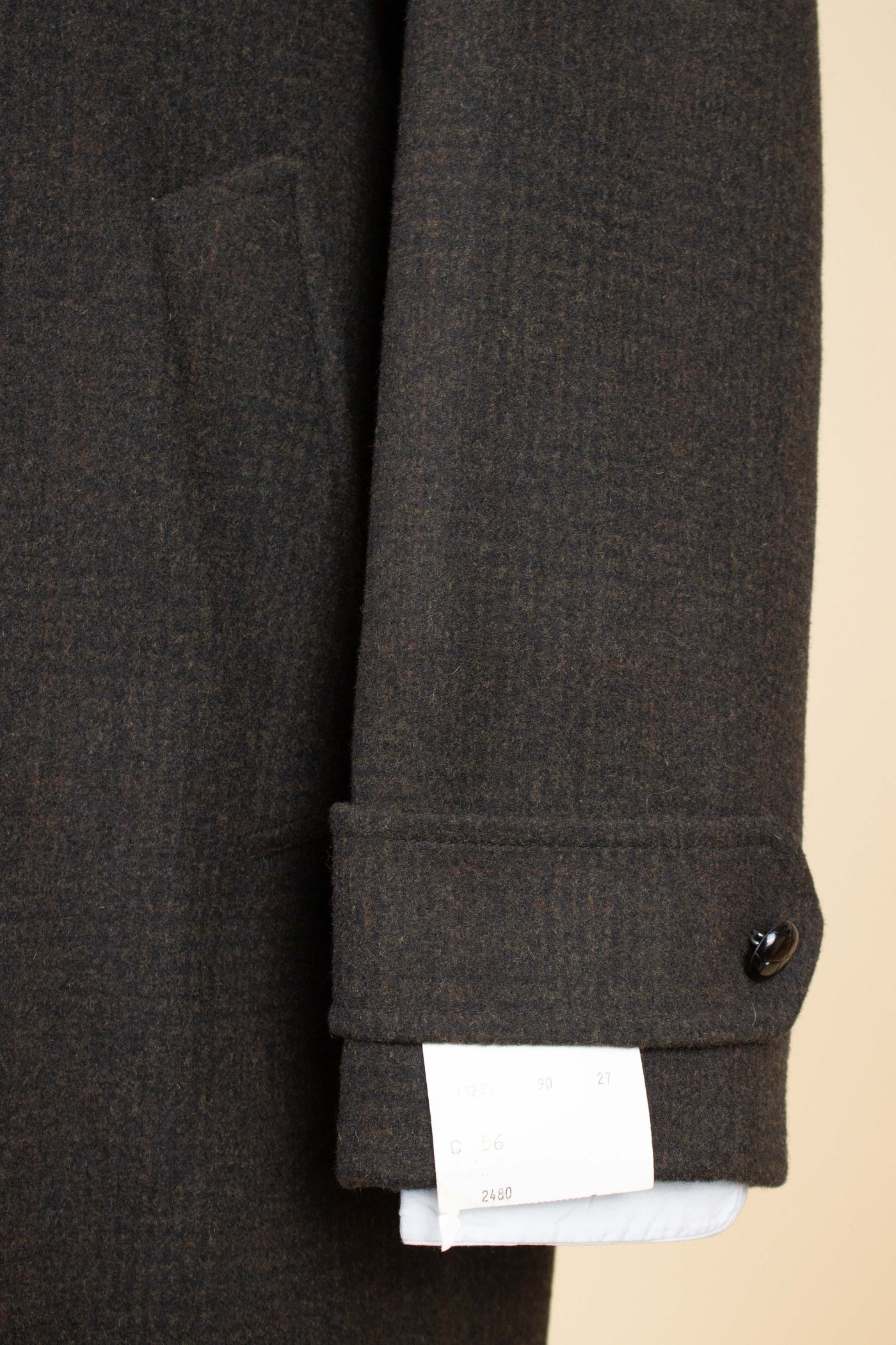 SWEDISH 1950S BROWN CHECKERED DEADSTOCK OVERCOAT BY ALGOTS. SIZE CA EU 56