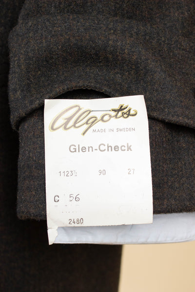 SWEDISH 1950S BROWN CHECKERED DEADSTOCK OVERCOAT BY ALGOTS. SIZE CA EU 56