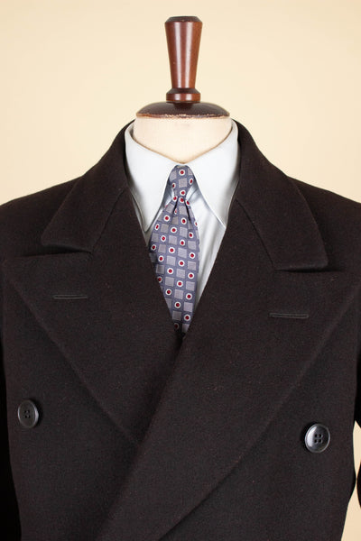 SWEDISH 1930S BLACK DOUBLE BREASTED OVERCOAT BY JOHN LARSSON. SIZE CA EU 46 LONG