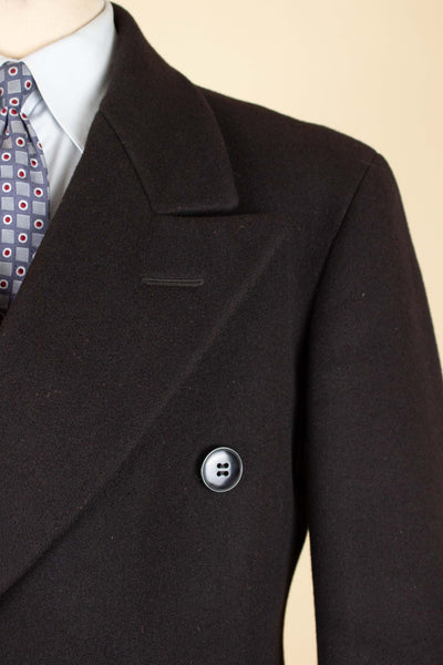 SWEDISH 1930S BLACK DOUBLE BREASTED OVERCOAT BY JOHN LARSSON. SIZE CA EU 46 LONG