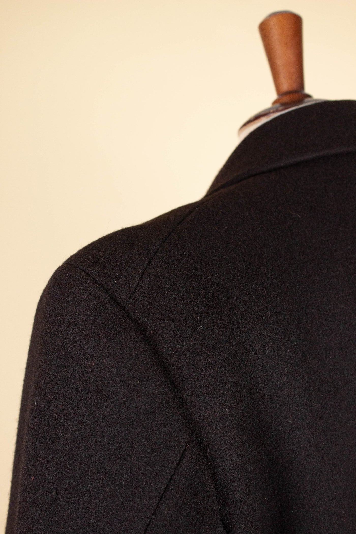 SWEDISH 1930S BLACK DOUBLE BREASTED OVERCOAT BY JOHN LARSSON. SIZE CA EU 46 LONG