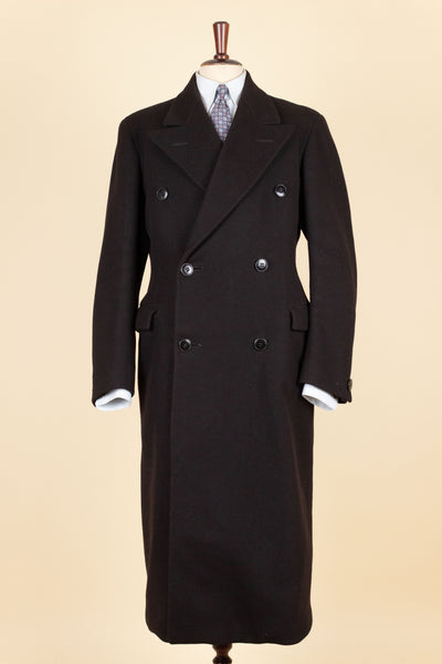 SWEDISH 1930S BLACK DOUBLE BREASTED OVERCOAT BY JOHN LARSSON. SIZE CA EU 46 LONG