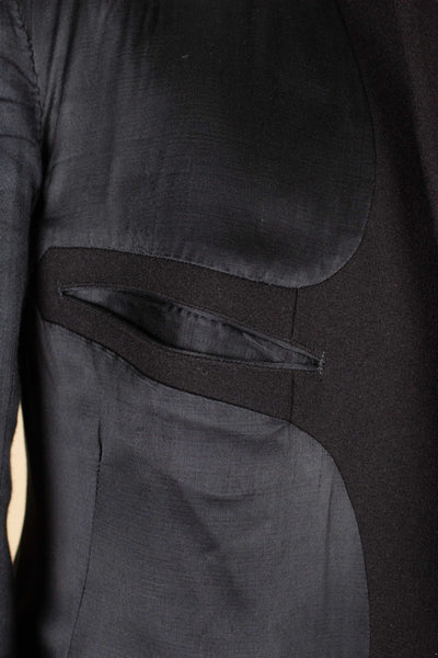 SWEDISH 1930S BLACK DOUBLE BREASTED OVERCOAT BY JOHN LARSSON. SIZE CA EU 46 LONG