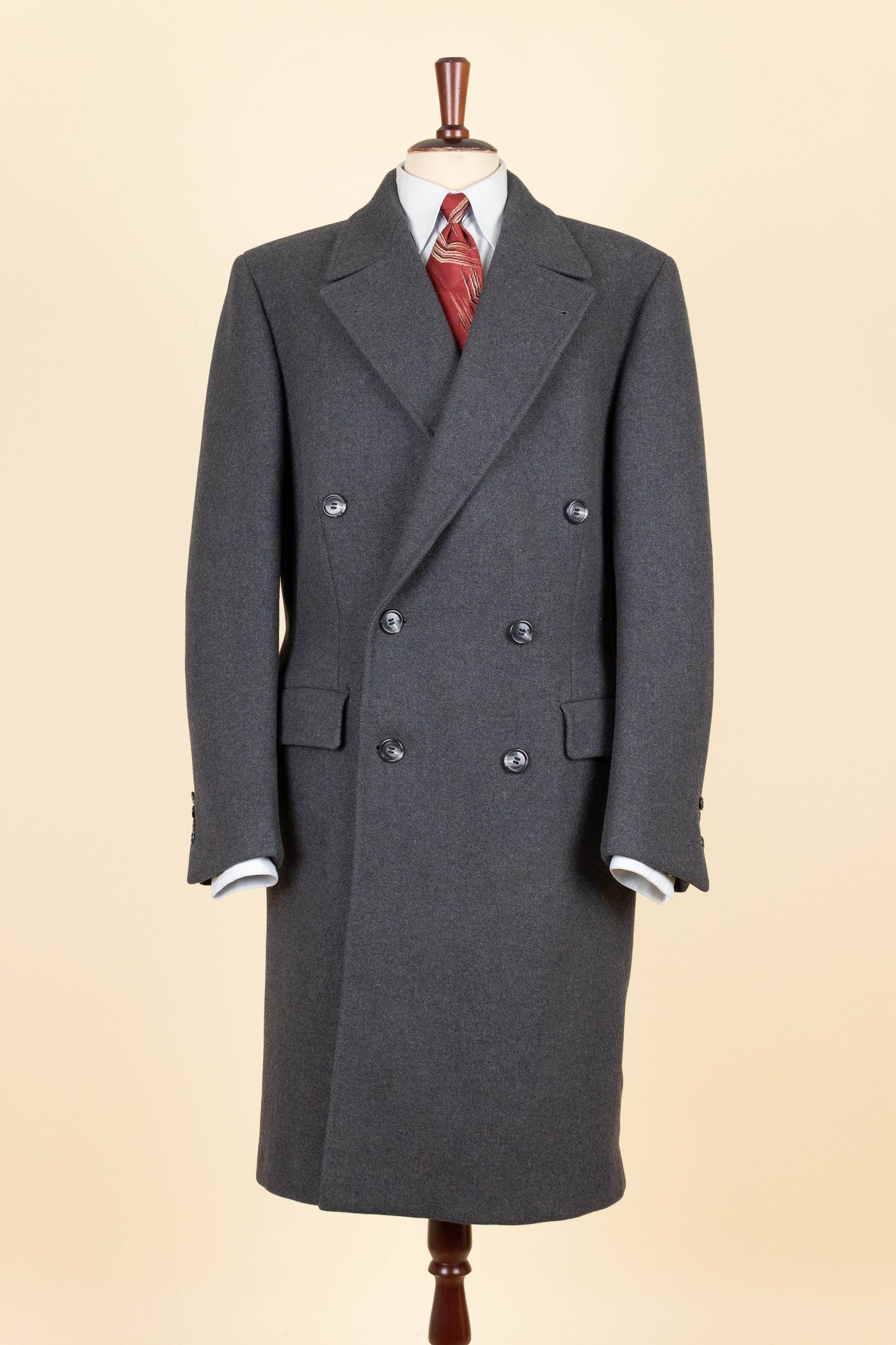 SWEDISH 1950S GREY DOUBLE BREASTED OVERCOAT BY TIGER. SIZE CA EU 46-48