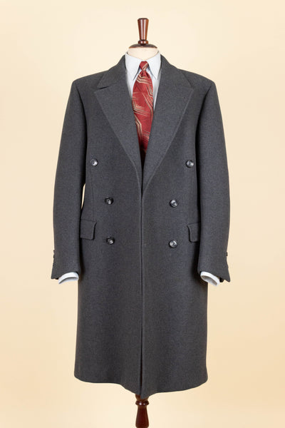 SWEDISH 1950S GREY DOUBLE BREASTED OVERCOAT BY TIGER. SIZE CA EU 46-48