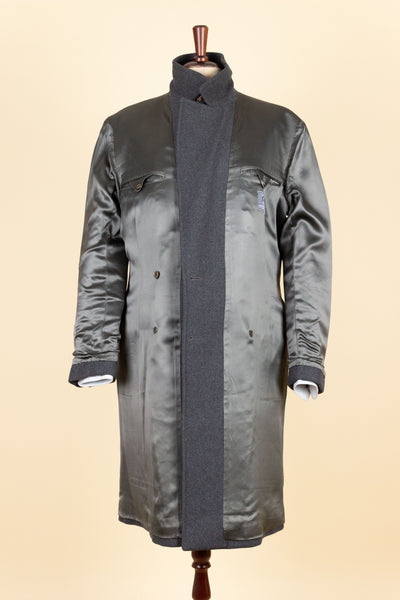 SWEDISH 1950S GREY DOUBLE BREASTED OVERCOAT BY TIGER. SIZE CA EU 46-48