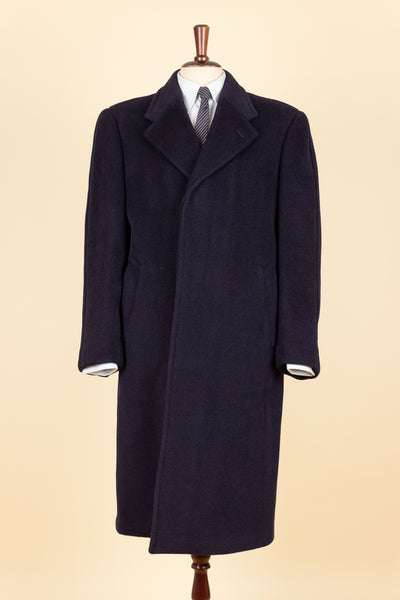 SWEDISH 1940S DARK BLUE OVERCOAT BY DERBER. SIZE CA EU 46-48