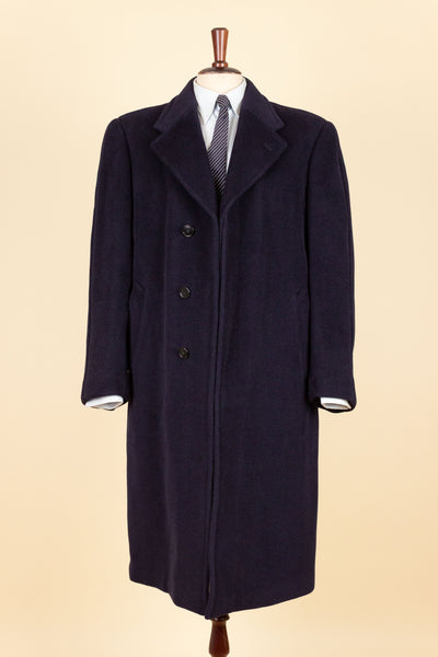 SWEDISH 1940S DARK BLUE OVERCOAT BY DERBER. SIZE CA EU 46-48