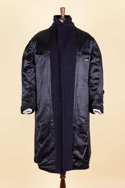 SWEDISH 1940S DARK BLUE OVERCOAT BY DERBER. SIZE CA EU 46-48