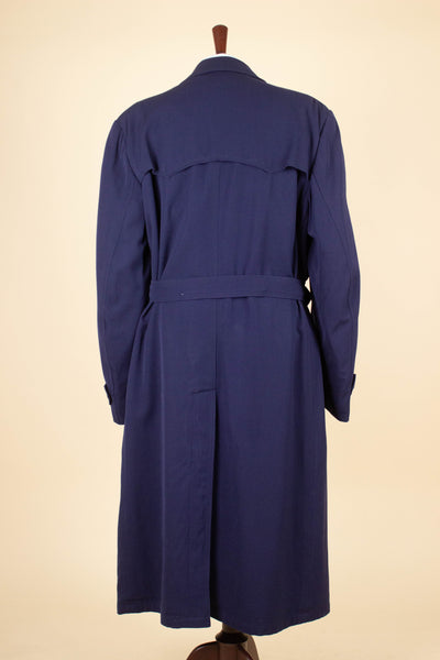 SWEDISH 1940S BLUE TRENCH COAT BY KLIMAX. SIZE CA EU 54