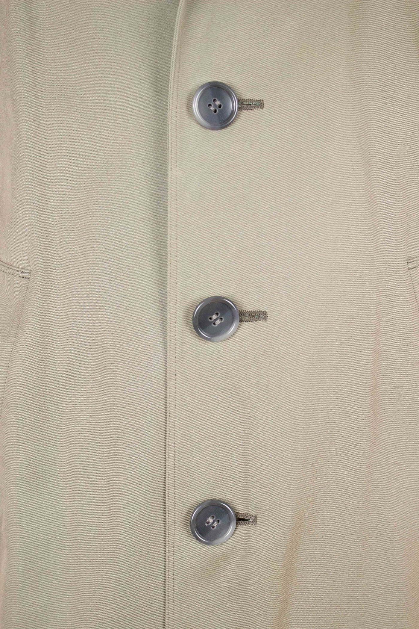 SWEDISH 1950S/1960S GREY-GREEN SINGLE BREASTED LIGHTWEIGHT COAT BY TIGER. SIZE CA EU 46