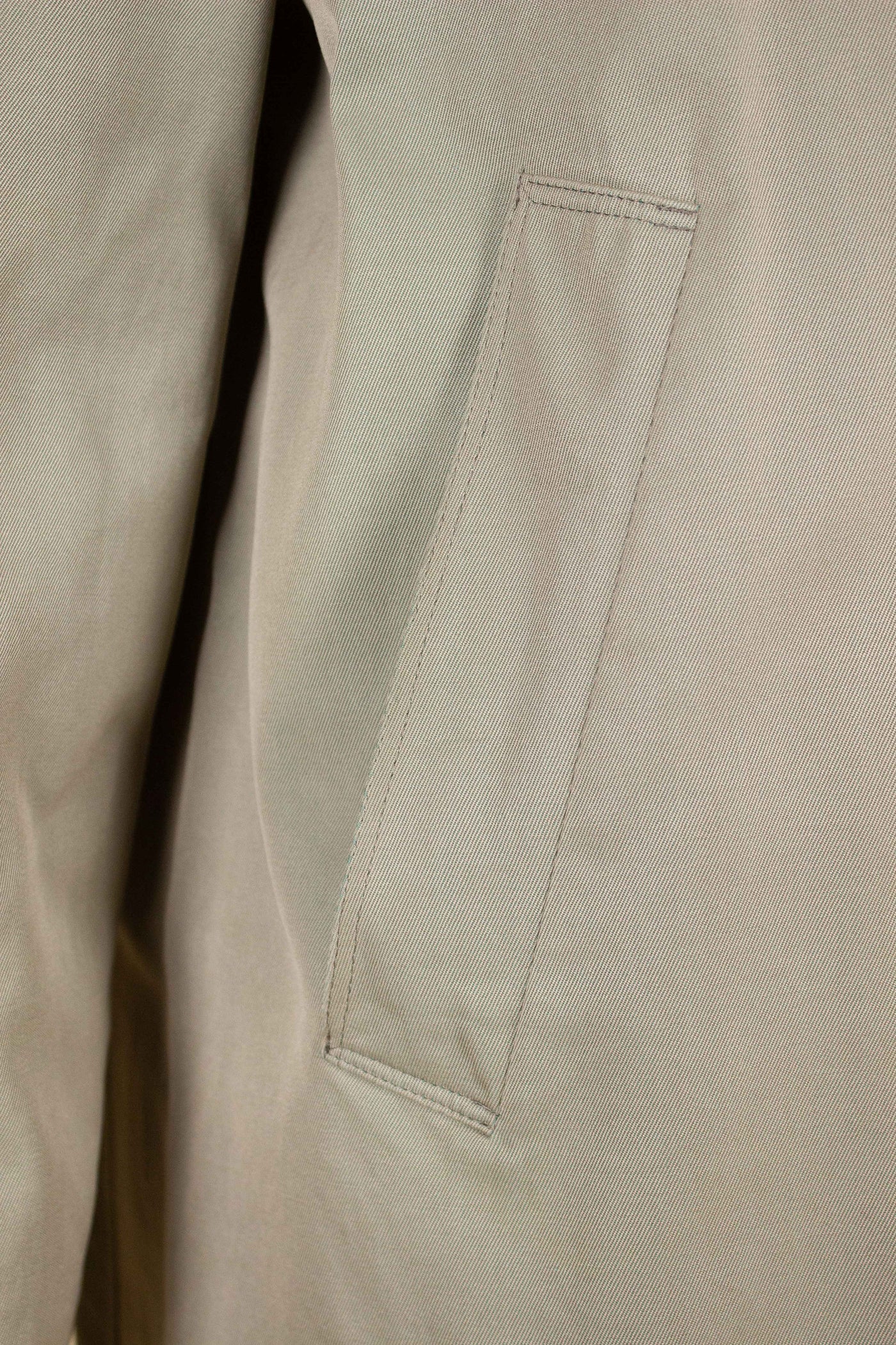 SWEDISH 1950S/1960S GREY-GREEN SINGLE BREASTED LIGHTWEIGHT COAT BY TIGER. SIZE CA EU 46