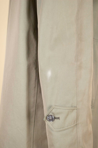 SWEDISH 1950S/1960S GREY-GREEN SINGLE BREASTED LIGHTWEIGHT COAT BY TIGER. SIZE CA EU 46