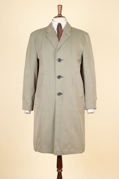 SWEDISH 1950S/1960S GREY-GREEN SINGLE BREASTED LIGHTWEIGHT COAT BY TIGER. SIZE CA EU 46