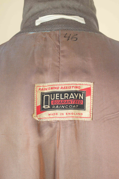BRITISH 1940S/1950S BROWN-GREY LIGHTWEIGHT RAGLAN COAT. SIZE CA EU 50
