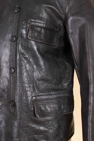 SWEDISH 1930S/1940S BLACK GOATSKIN DOUBLE BREASTED JACKET. SIZE CA EU 50