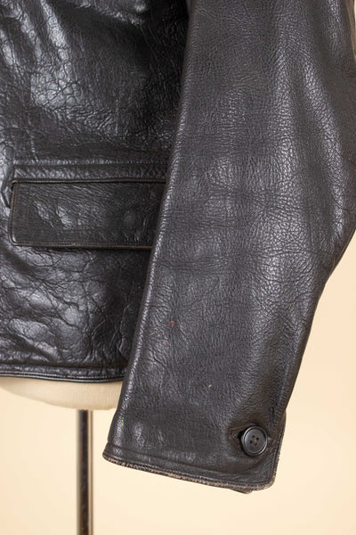 SWEDISH 1930S/1940S BLACK GOATSKIN DOUBLE BREASTED JACKET. SIZE CA EU 50