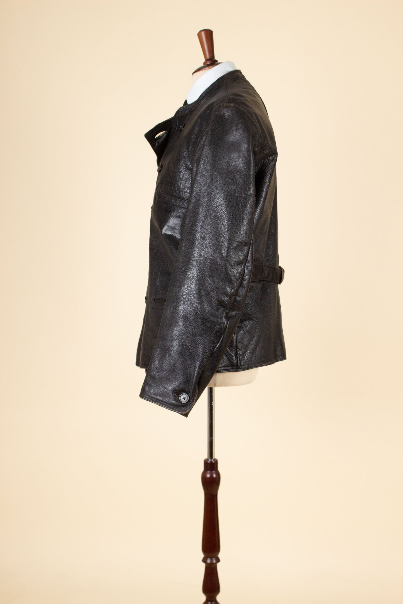 SWEDISH 1930S/1940S BLACK GOATSKIN DOUBLE BREASTED JACKET. SIZE CA EU 50