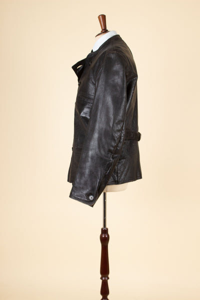 SWEDISH 1930S/1940S BLACK GOATSKIN DOUBLE BREASTED JACKET. SIZE CA EU 50