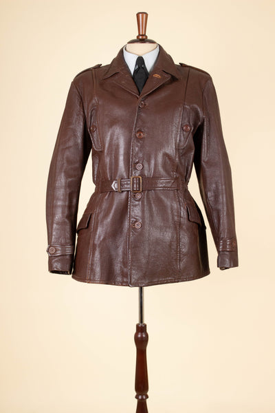 1940S SWEDISH BROWN BELTED SINGLE BREASTED GOATSKIN JACKET. SIZE CA EU 52