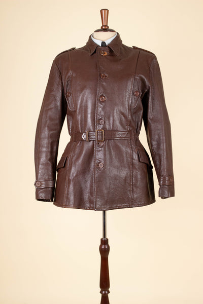 1940S SWEDISH BROWN BELTED SINGLE BREASTED GOATSKIN JACKET. SIZE CA EU 52