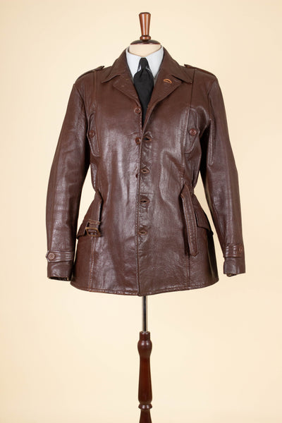 1940S SWEDISH BROWN BELTED SINGLE BREASTED GOATSKIN JACKET. SIZE CA EU 52