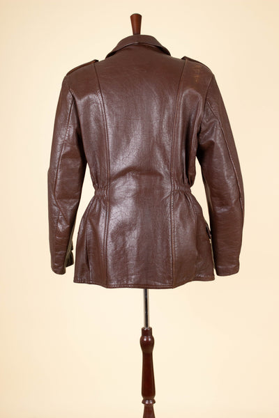 1940S SWEDISH BROWN BELTED SINGLE BREASTED GOATSKIN JACKET. SIZE CA EU 52