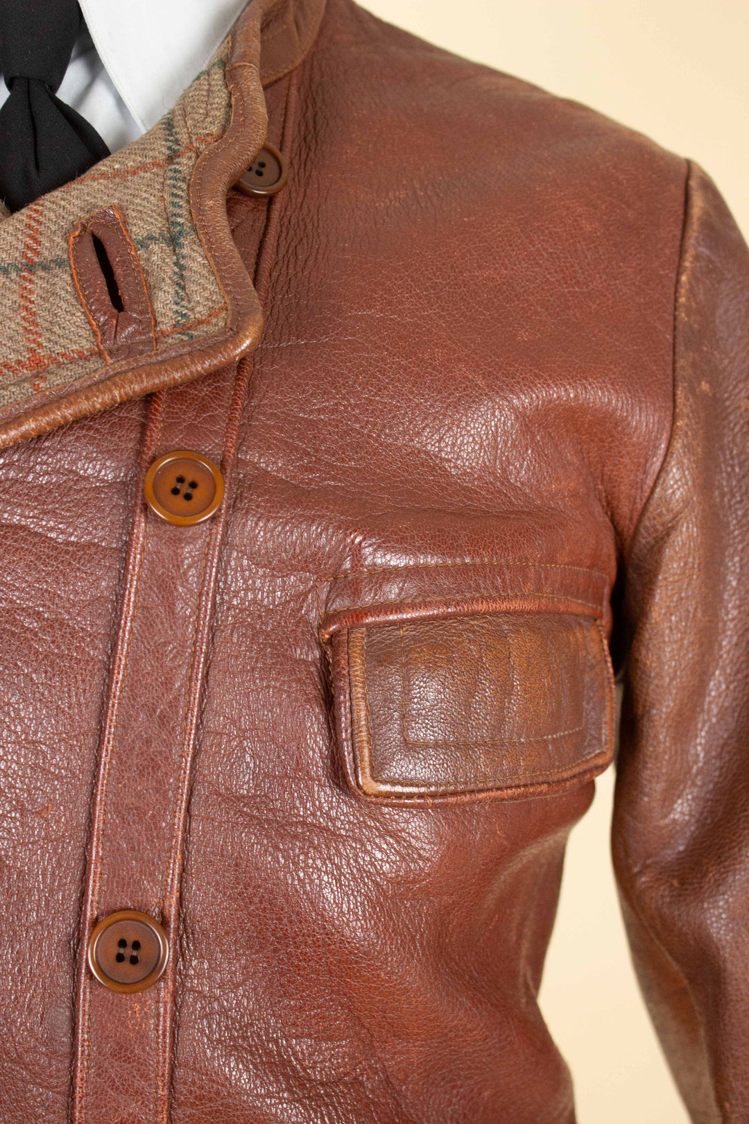 SWEDISH 1930S/1940S BROWN DOUBLE BREASTED GOATSKIN JACKET. SIZE CA