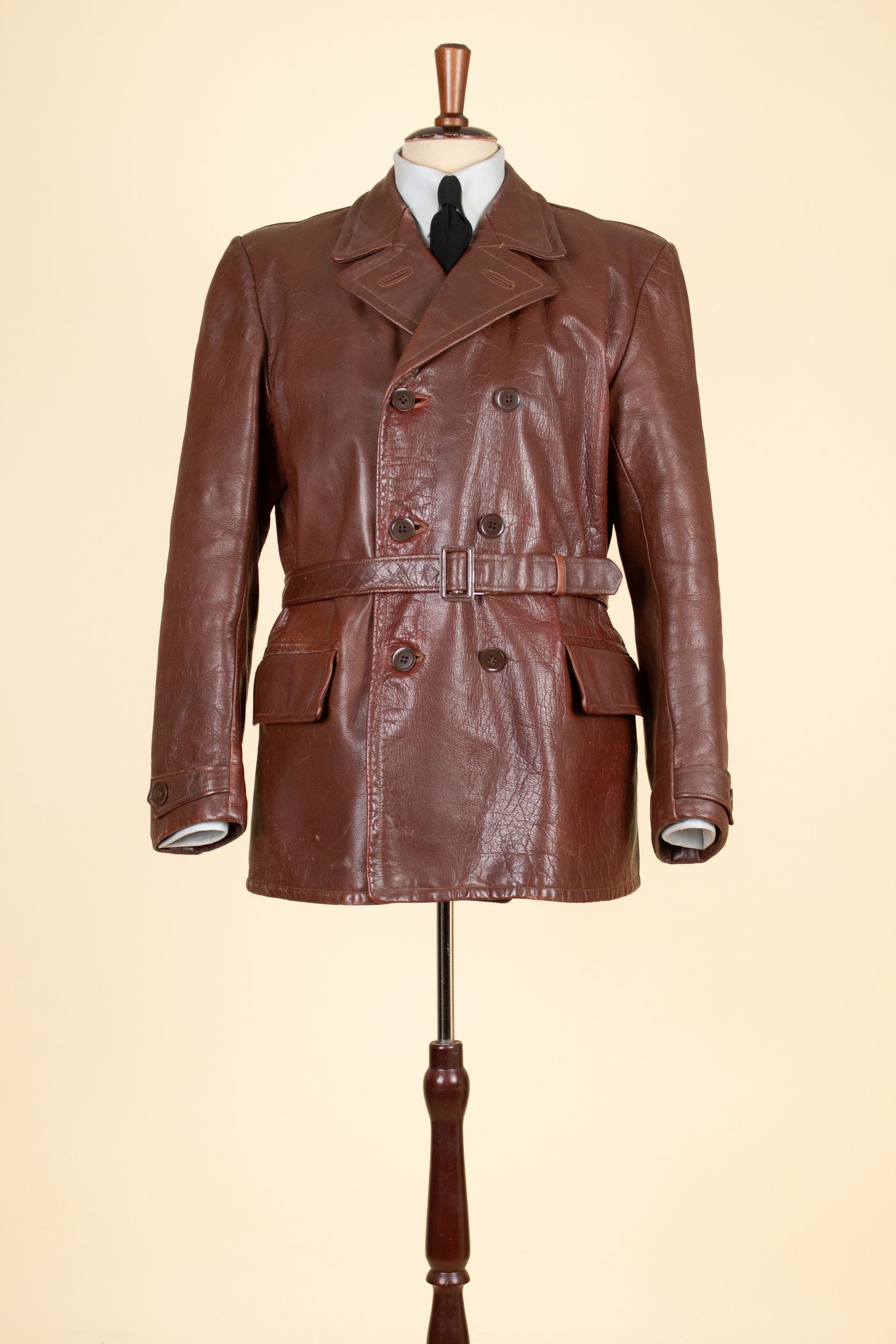 SWEDISH 1930S/1940S BROWN DOUBLE BREASTED GOATSKIN JACKET BY LEANDER LARSSON & CO. SIZE CA EU 52