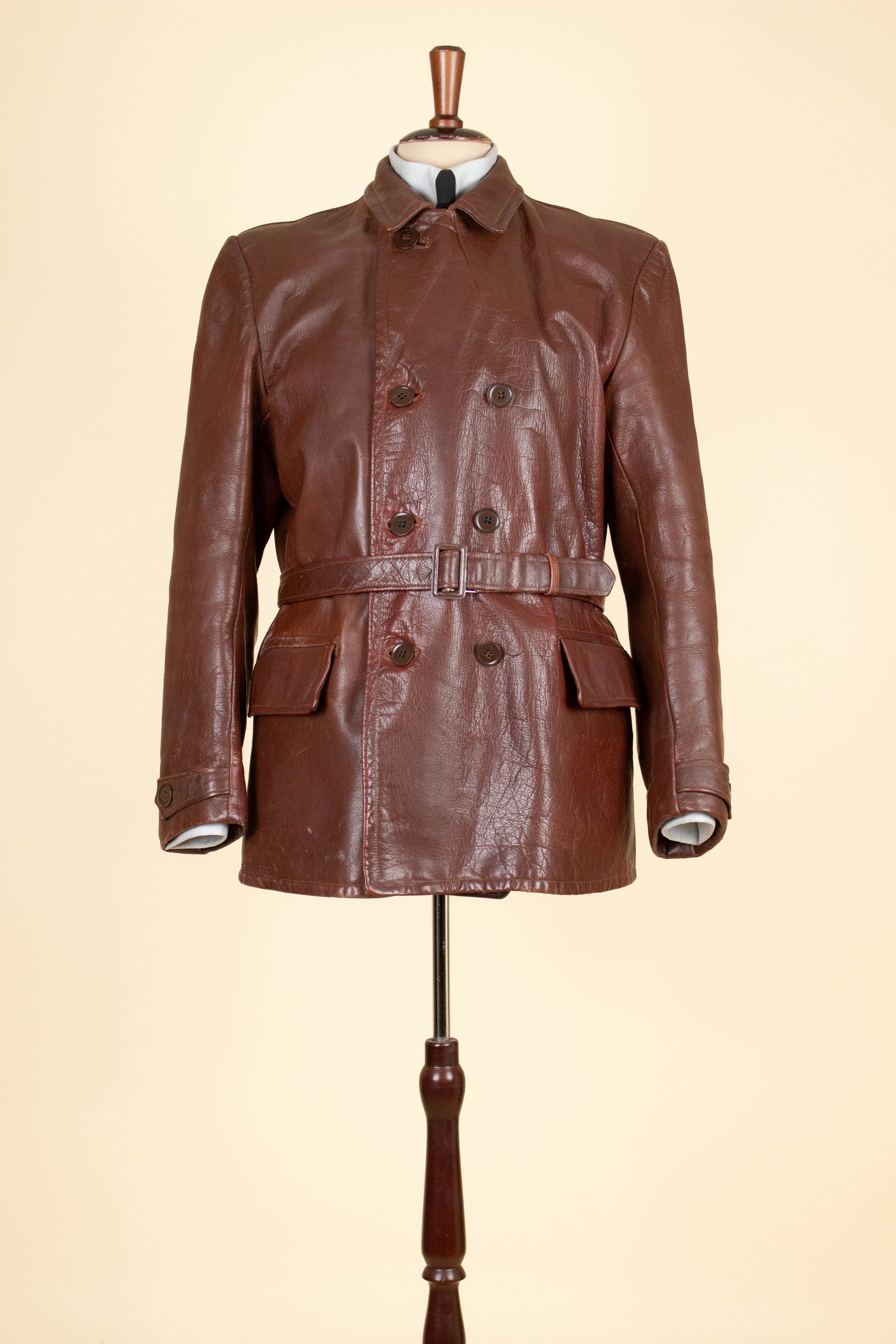 SWEDISH 1930S/1940S BROWN DOUBLE BREASTED GOATSKIN JACKET BY LEANDER LARSSON & CO. SIZE CA EU 52