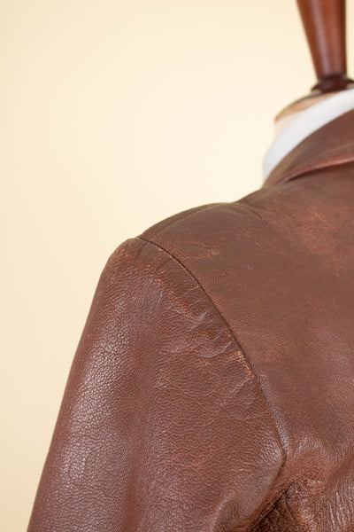 SWEDISH 1930S/1940S BROWN DOUBLE BREASTED GOATSKIN JACKET BY LEANDER LARSSON & CO. SIZE CA EU 52