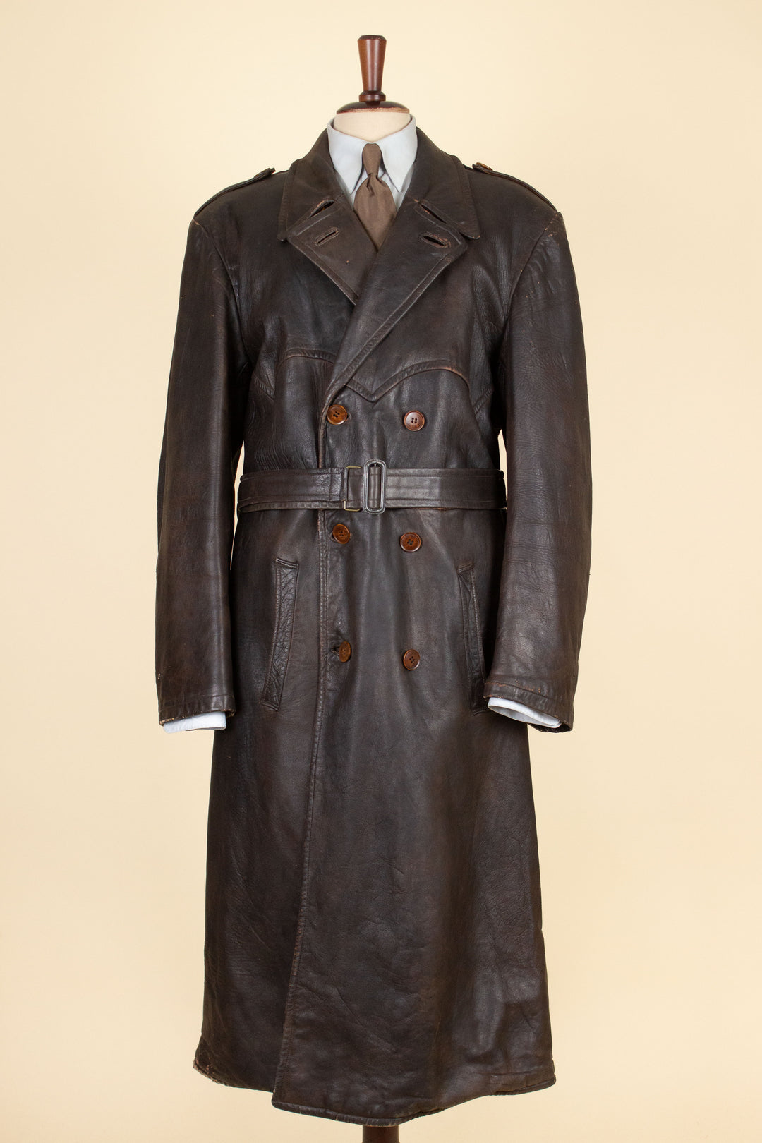 SWEDISH 1930S DARK BROWN GOATSKIN NAPPA TRENCH COAT BY