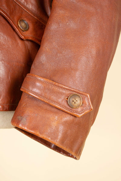 SWEDISH 1940S/1950S BROWN GOATSKIN JACKET WITH DETACHABLE FUR COLLAR. SIZE CA EU 54