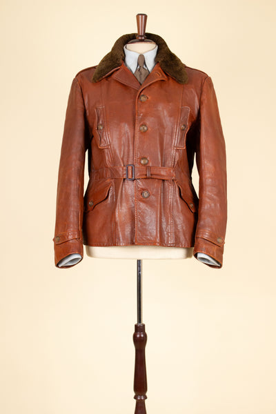 SWEDISH 1940S/1950S BROWN GOATSKIN JACKET WITH DETACHABLE FUR COLLAR. SIZE CA EU 54