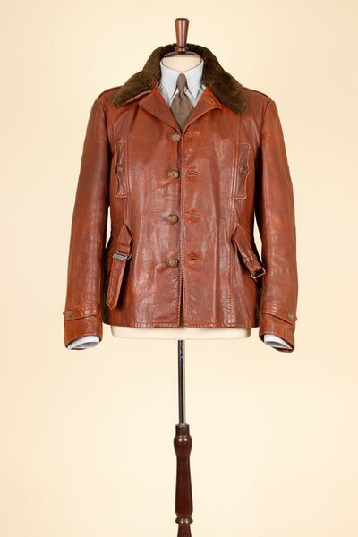 SWEDISH 1940S/1950S BROWN GOATSKIN JACKET WITH DETACHABLE FUR COLLAR. SIZE CA EU 54