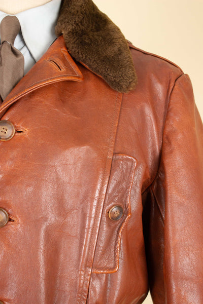 SWEDISH 1940S/1950S BROWN GOATSKIN JACKET WITH DETACHABLE FUR COLLAR. SIZE CA EU 54