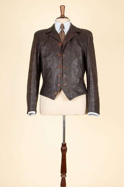 SWEDISH 1930S BROWN GOATSKIN SINGLE BREASTED JACKET. SIZE CA EU 44