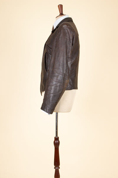 SWEDISH 1930S BROWN GOATSKIN SINGLE BREASTED JACKET. SIZE CA EU 44